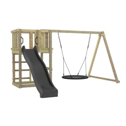 PLUS leketårn m/huskestativ, gråsvart sklie og redehuske